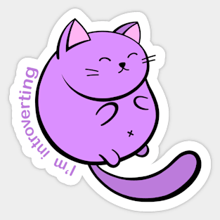 Purple Asian Inspired Cartoon Kitty saying I'm Introverting Sticker